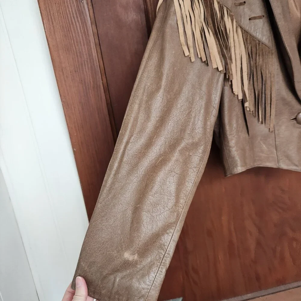 Vintage American Leather Genuine Leather Fringed Cropped Jacket - Picture 2 of 13